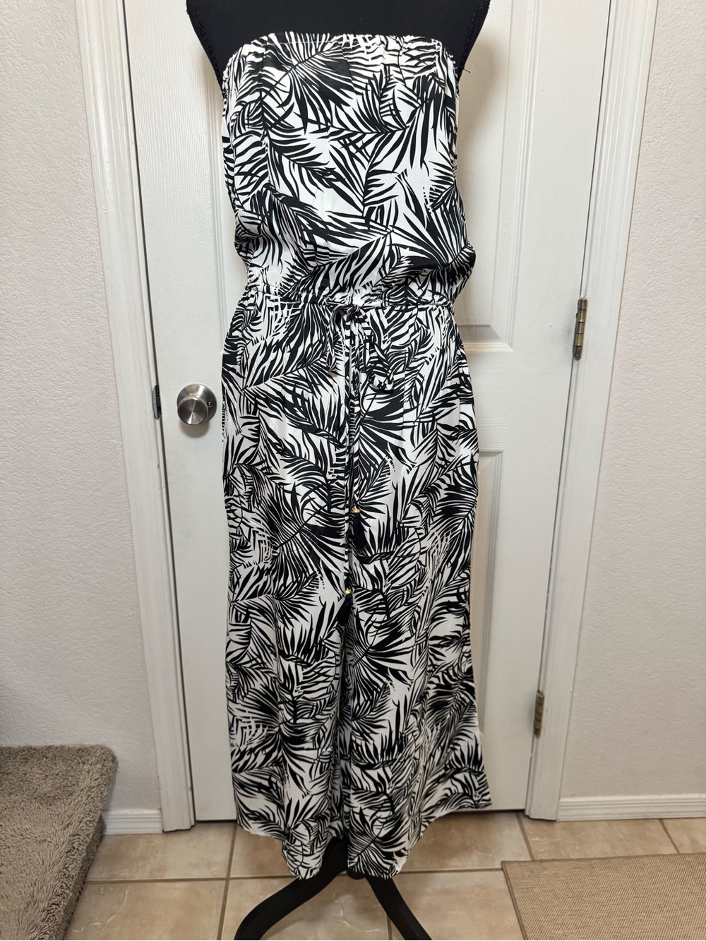 Black & White Tropical Strapless Jumpsuit